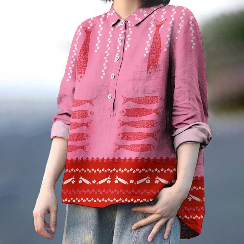 Women's Vintage Fish Printed Casual Shirt