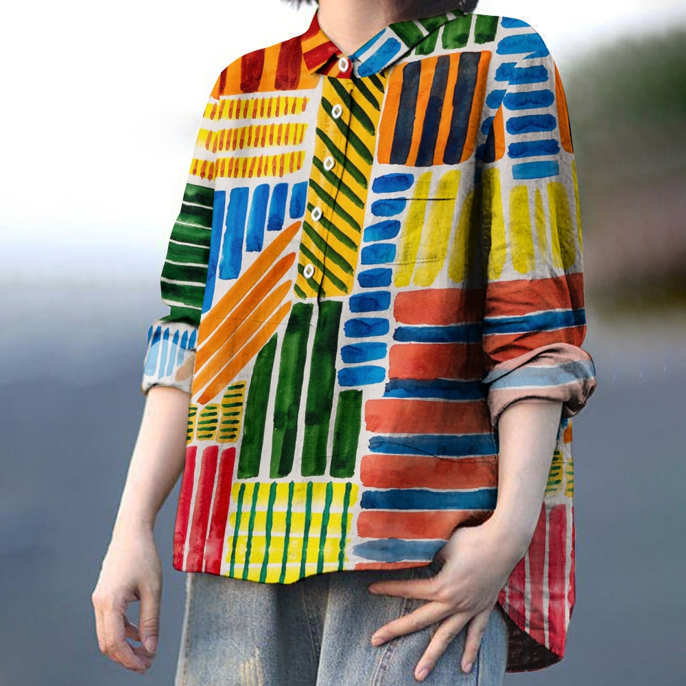 Women's Colorful Stripe Printed Casual Shirt