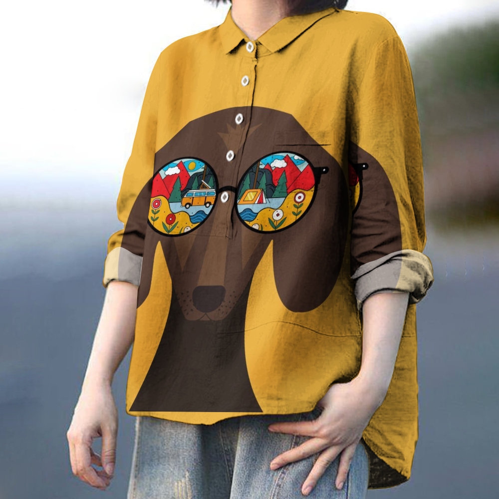 Women's Cartoon Dog Printed Casual Shirt