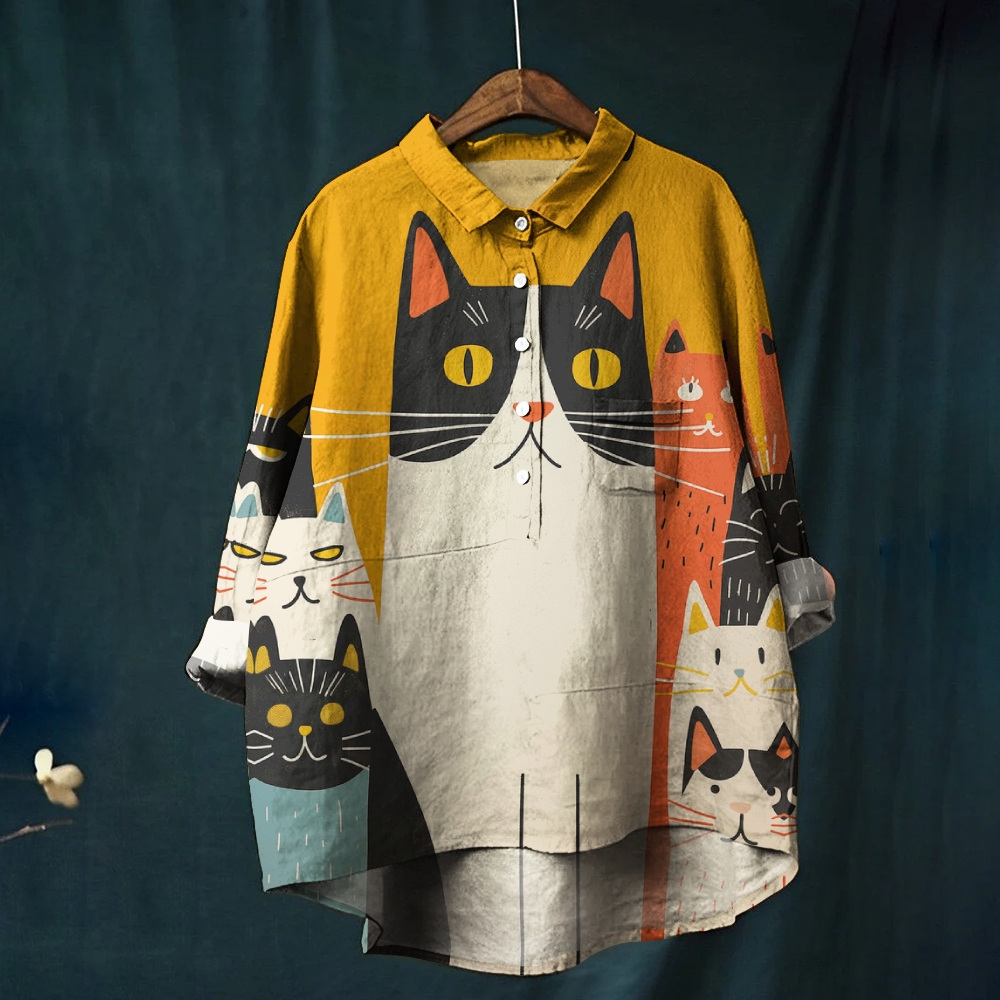 Women's Cartoon Cat Printed Casual Shirt