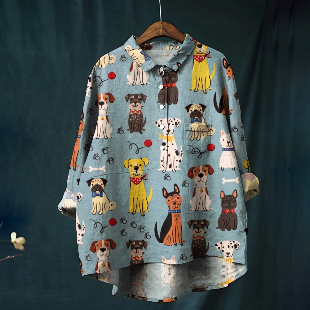 Women's Cartoon Dog Printed Casual Shirt