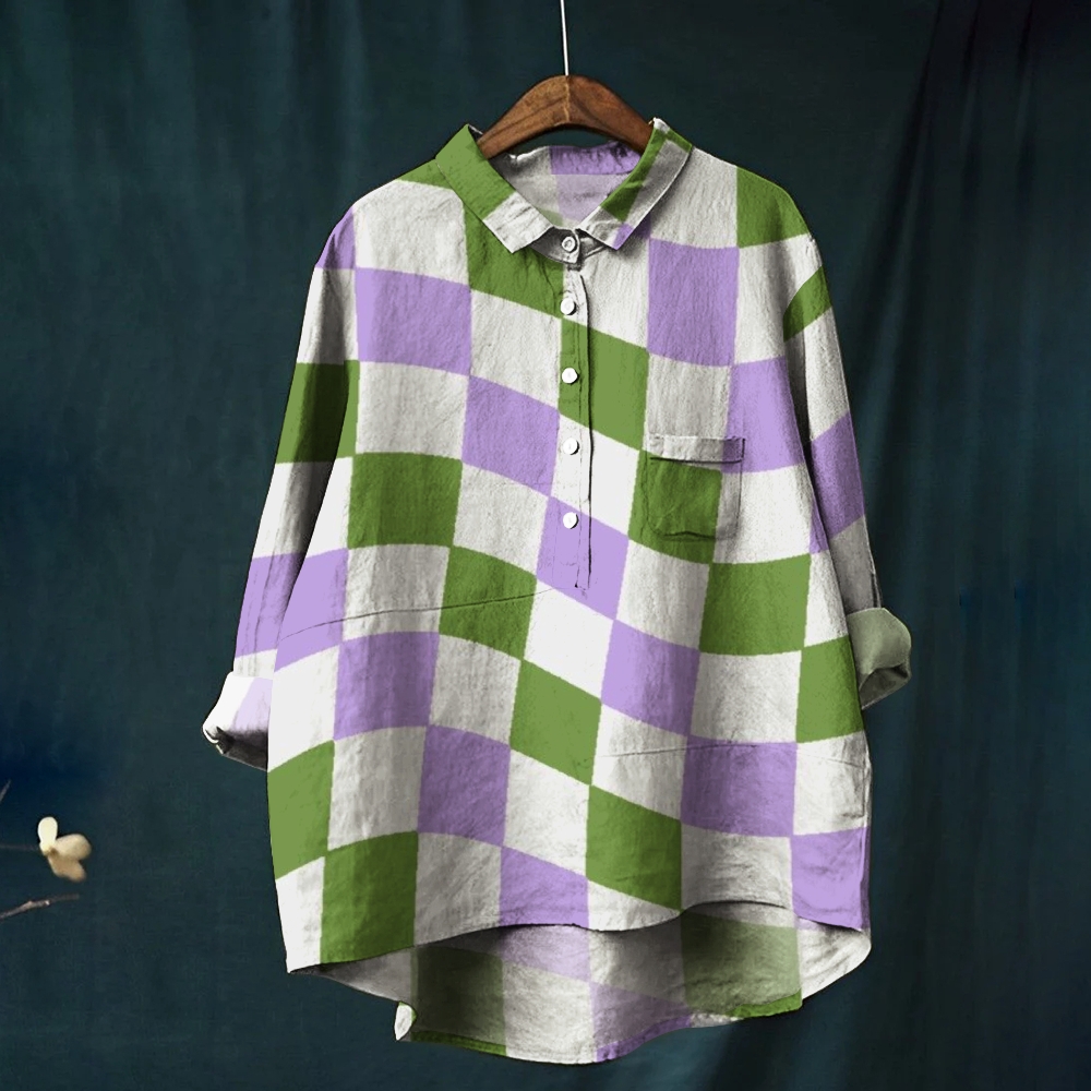 Women's Colorblock Plaid Printed Casual Shirt
