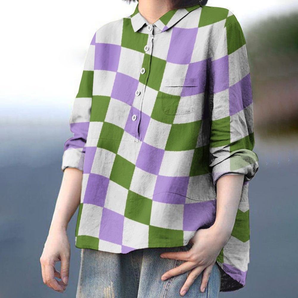 Women's Colorblock Plaid Printed Casual Shirt