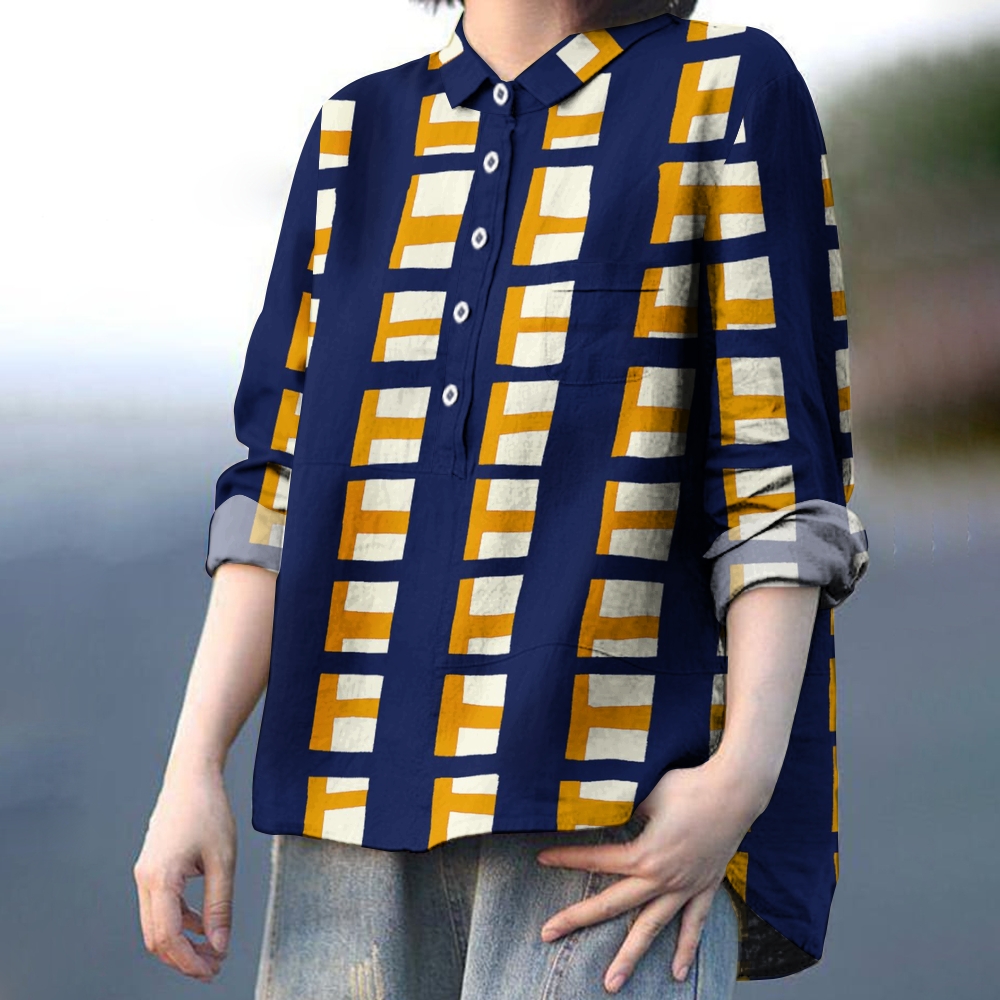 Women's Colorblock Plaid Printed Casual Shirt