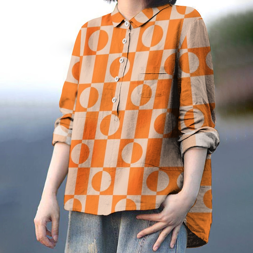 Women's Geometric Circle Pattern Printed Casual Shirt