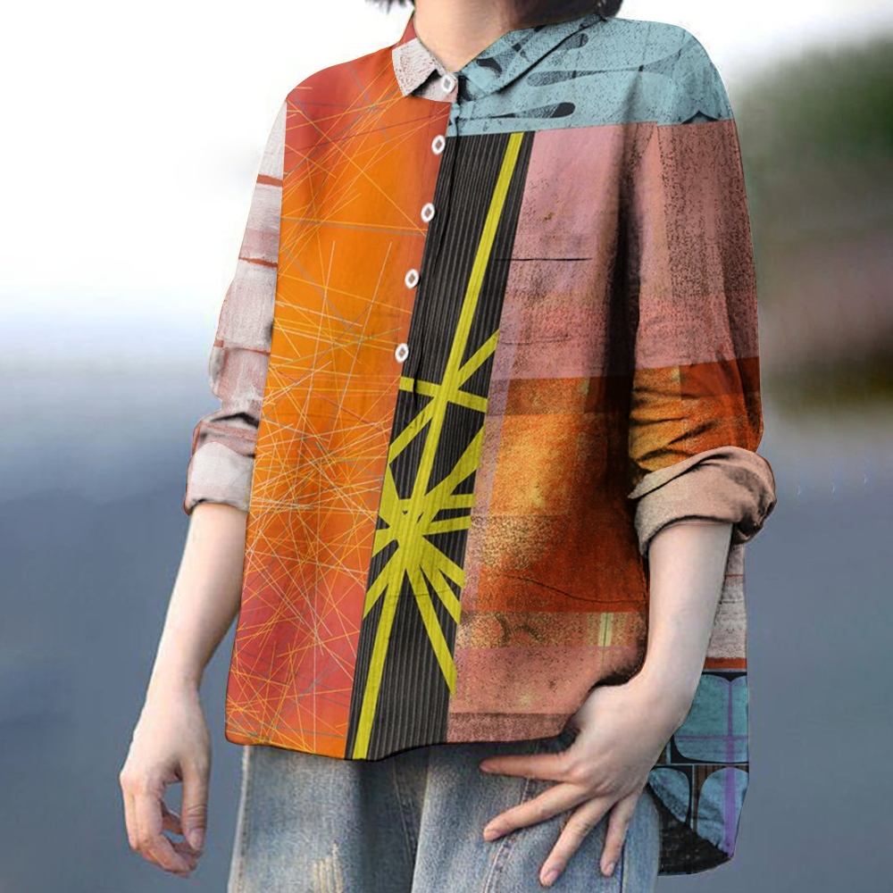 Women's Abstract Geometric Splicing Printed Casual Shirt
