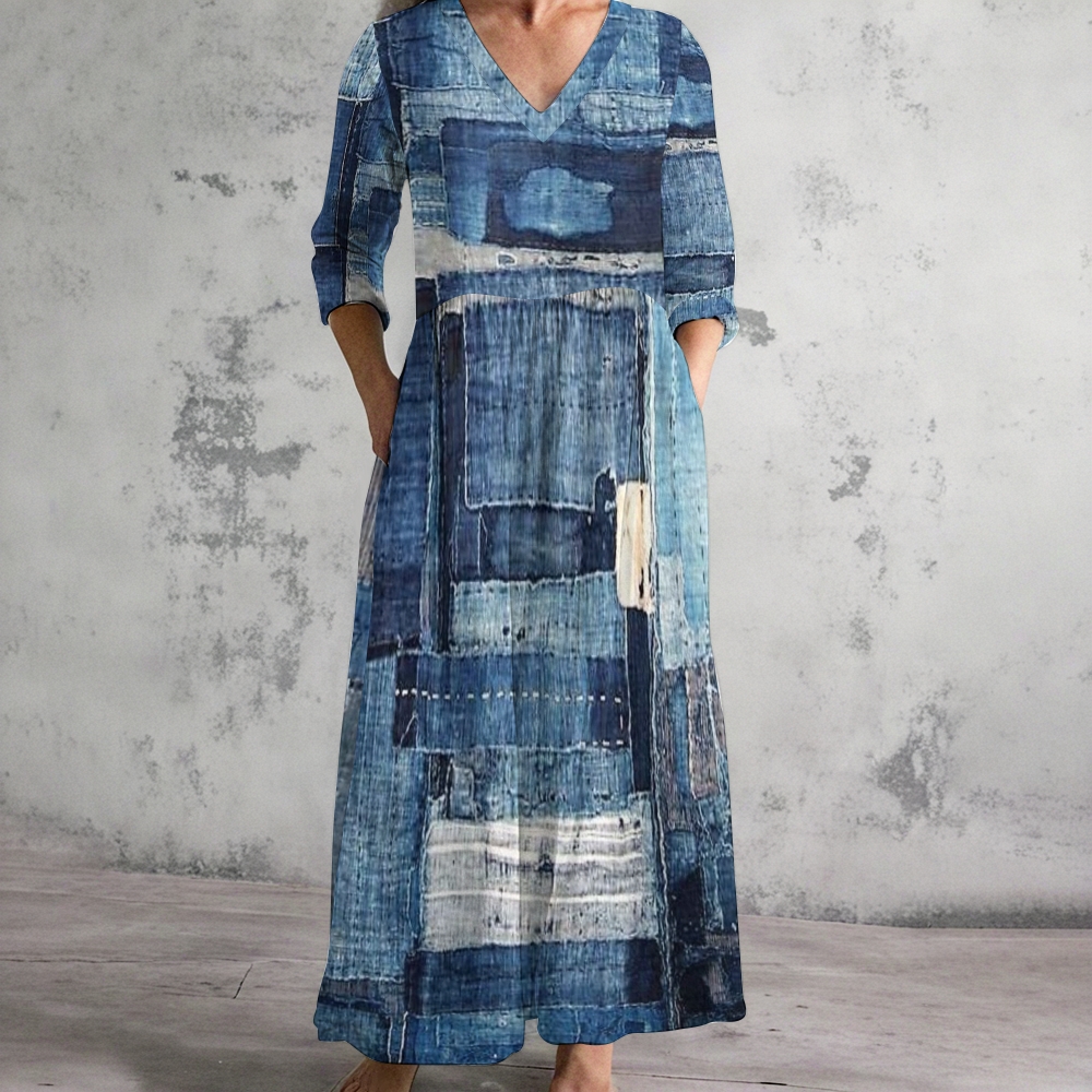 Women's V-Neck Dress with Pockets 