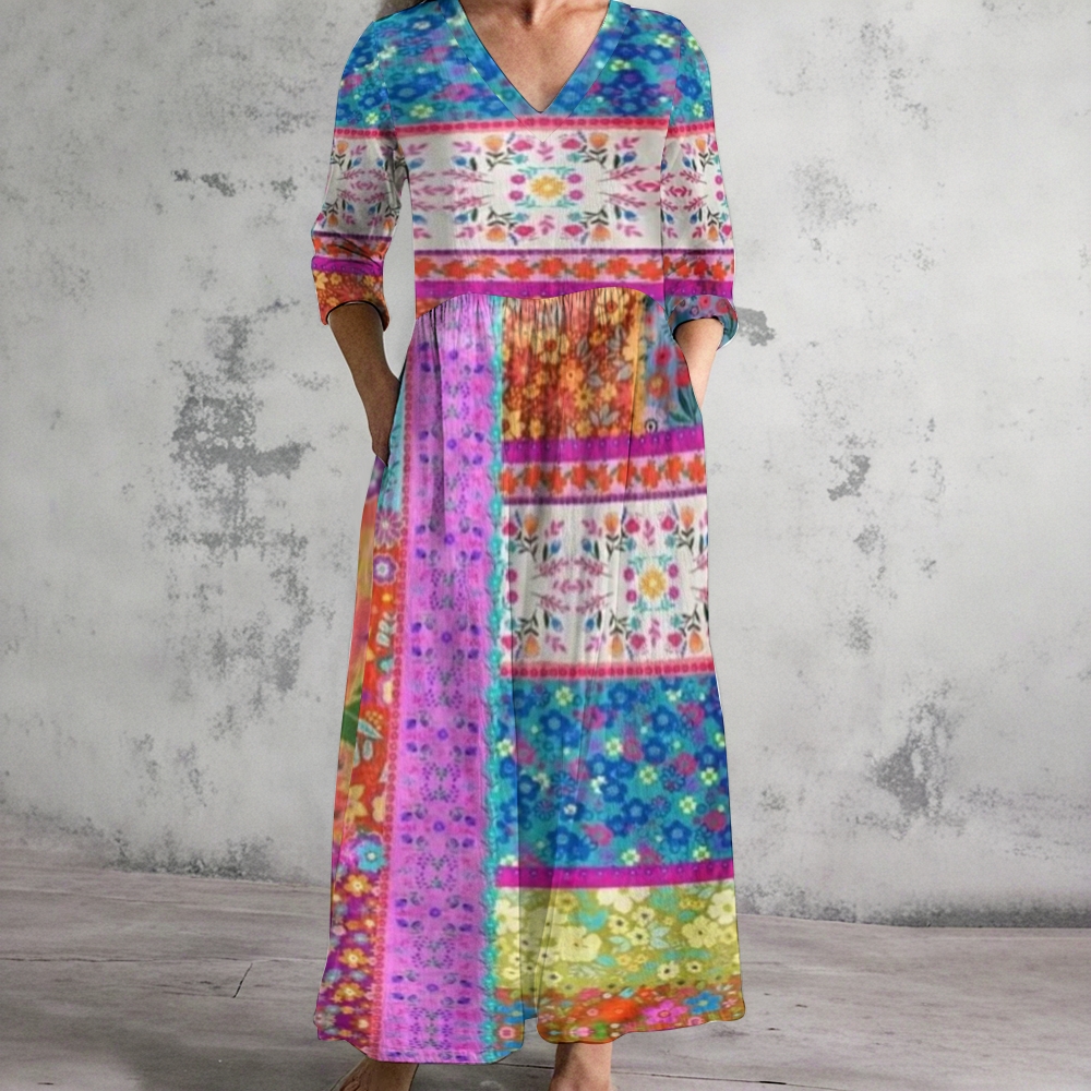 Women's V-Neck Dress with Pockets 