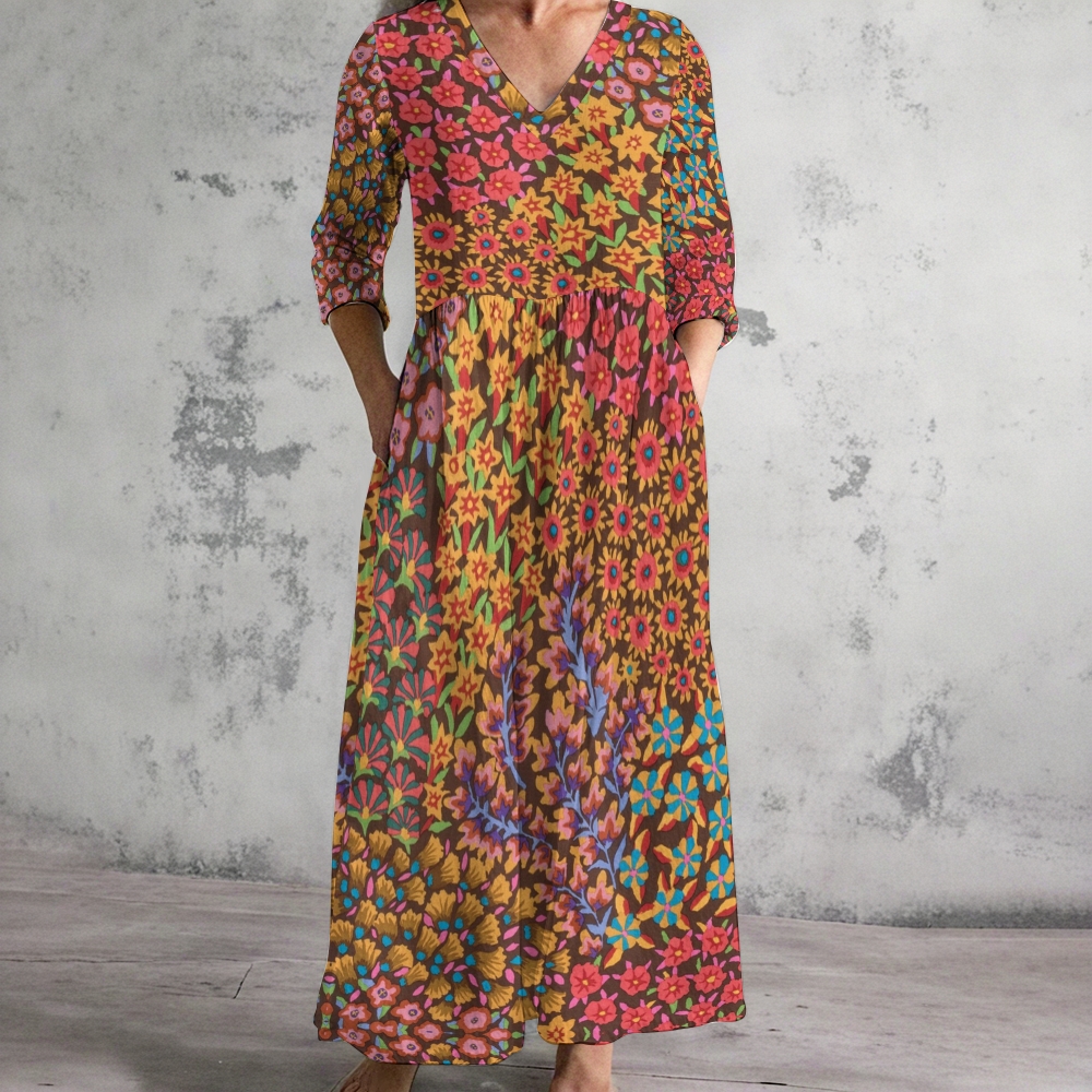 Women's V-Neck Dress with Pockets 