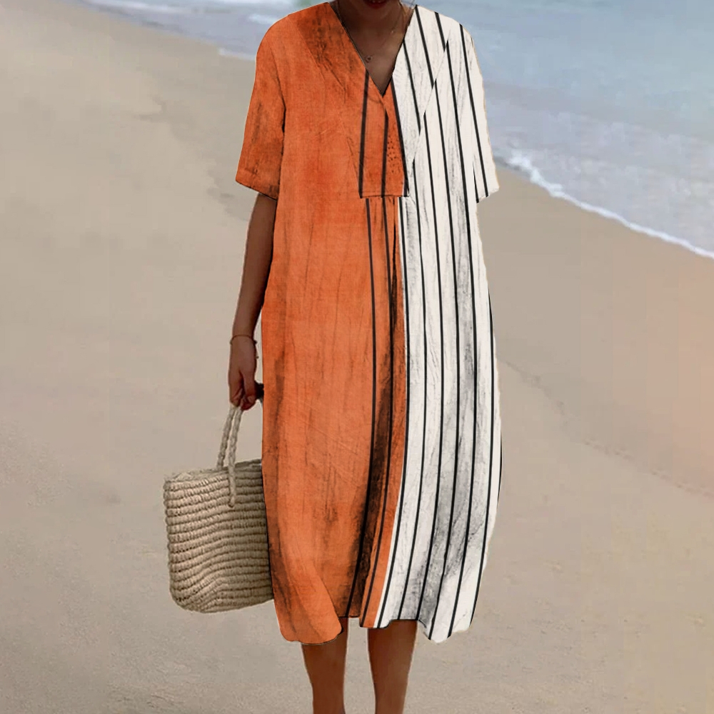 Women's Abstract Stripe Printed Flowy Dress