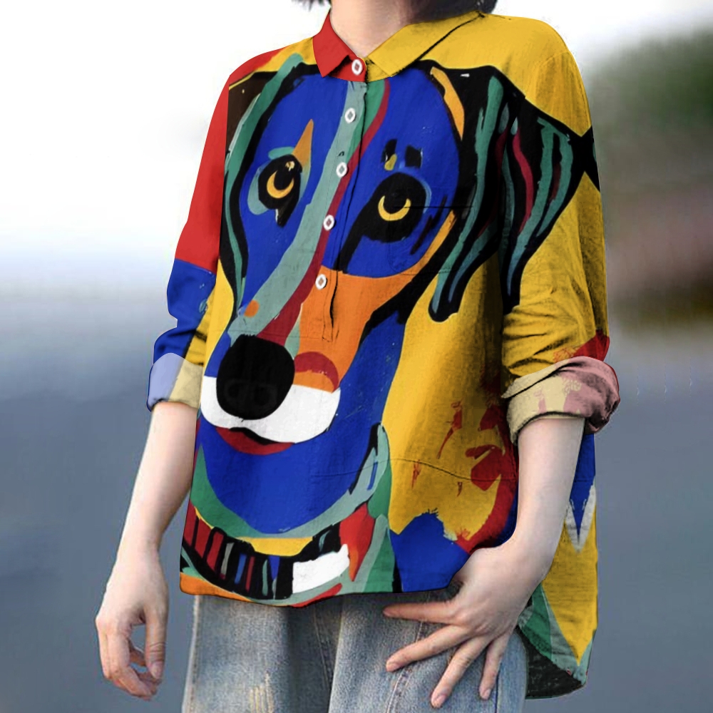 Women's Colorful Art Dog Printed Casual Shirt