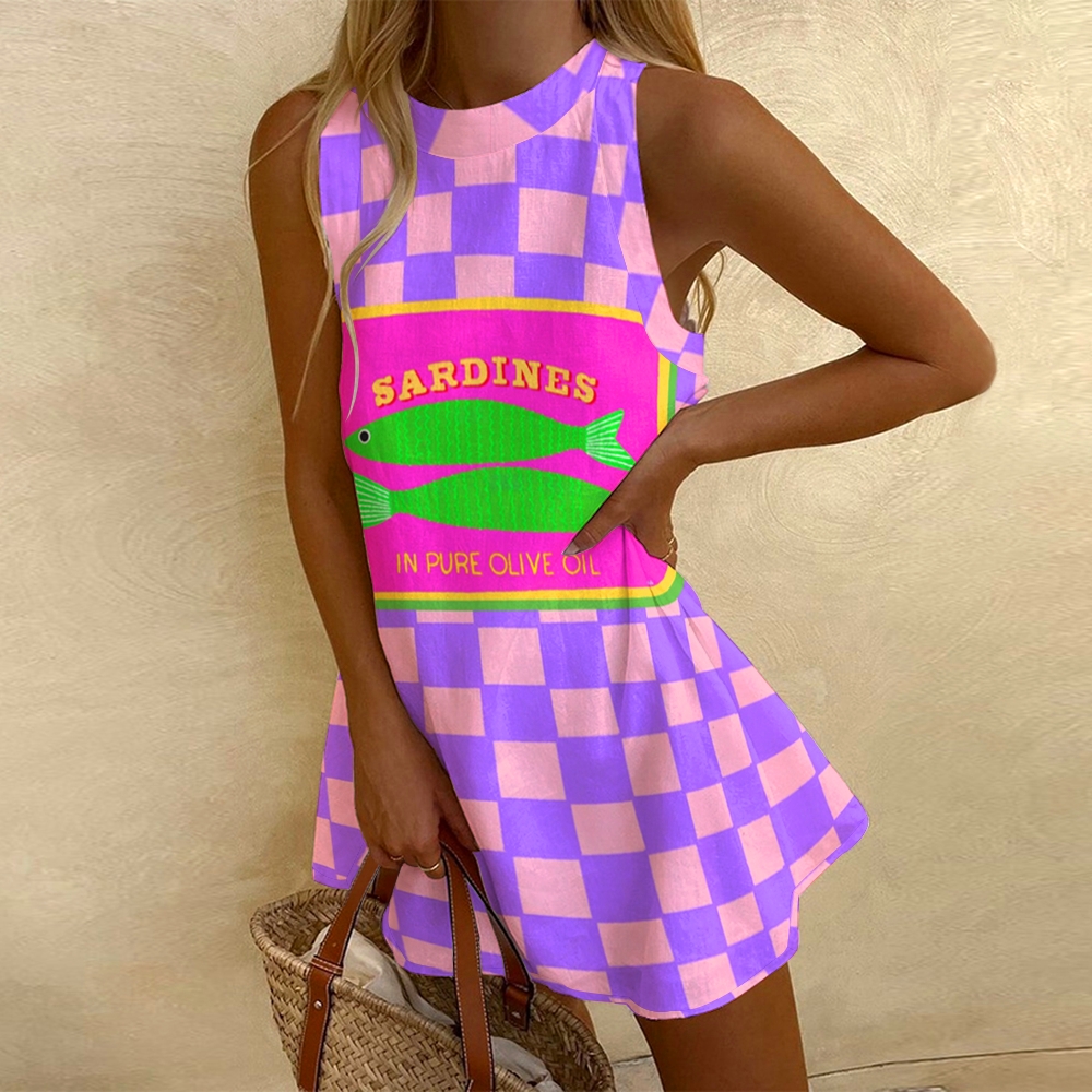 Women's Sleeveless Canned Sardines Printed Dress