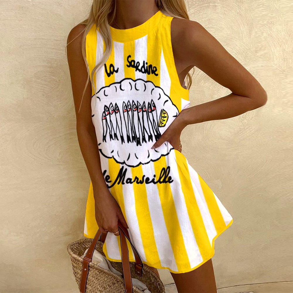 Women's Sleeveless La Sardines Printed Dress