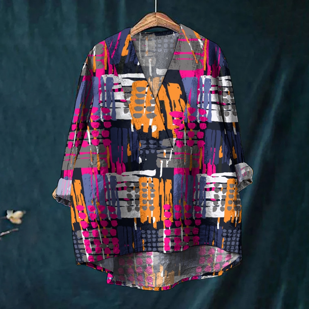 Women's Vintage Abstract Geometry Print Casual V-neck Shirt
