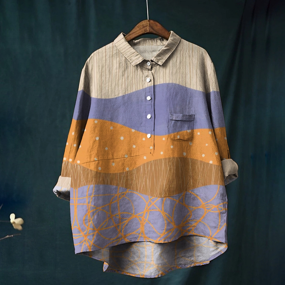 Women's Irregular Geometric Splicing Printed Casual Shirt