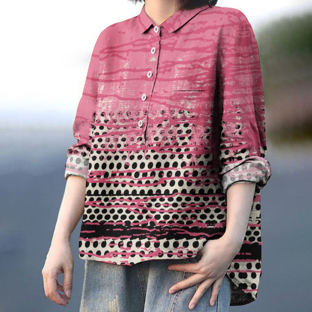 Women's Irregular Geometric Splicing Printed Casual Shirt