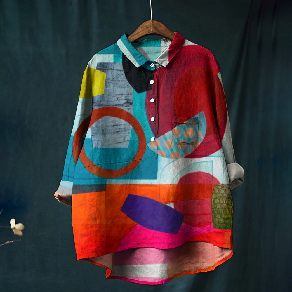 Women's Irregular Geometric Splicing Printed Casual Shirt