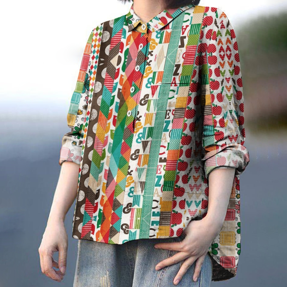 Women's Geometric Splicing Printed Casual Shirt