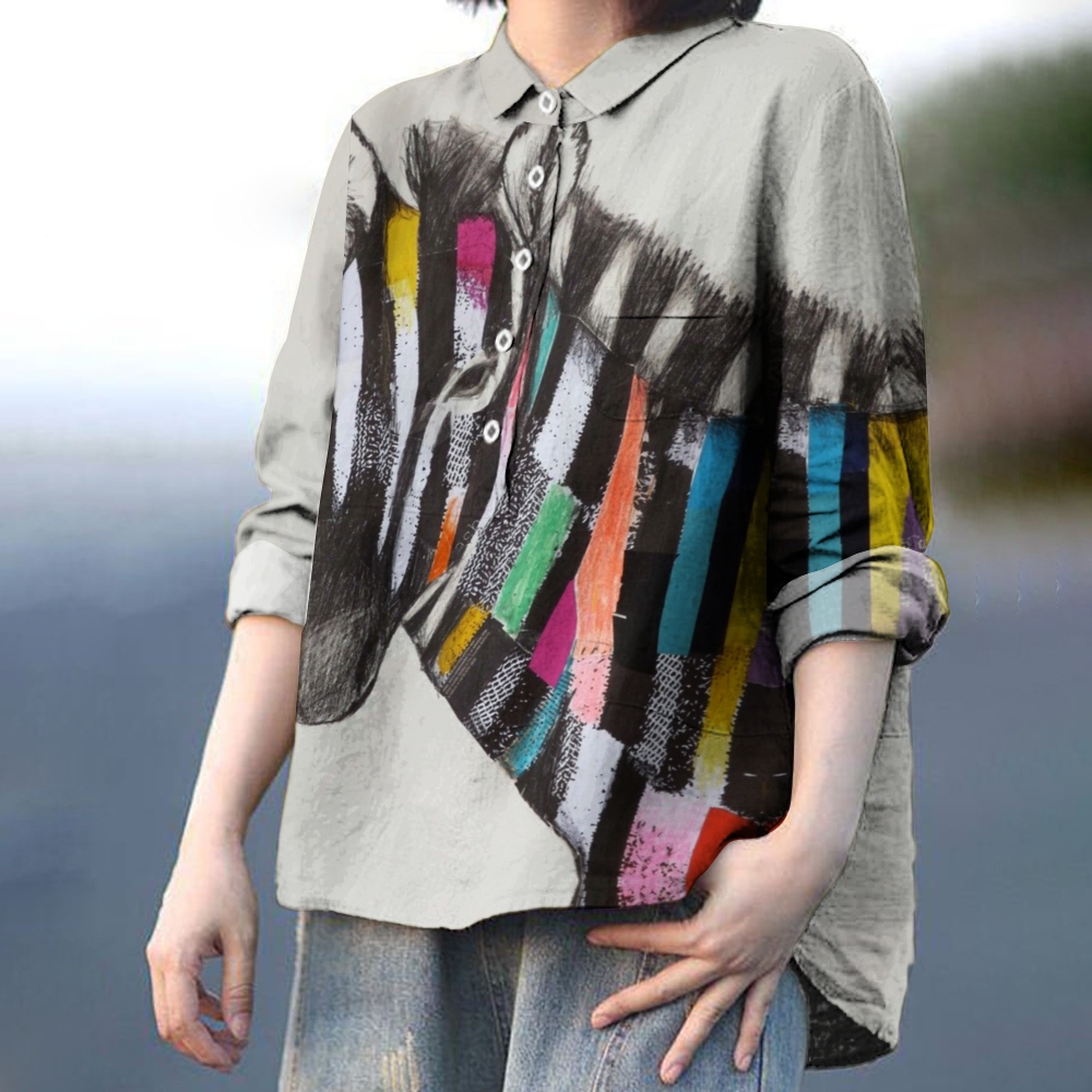 Women's Colorful House Printed Casual Shirt