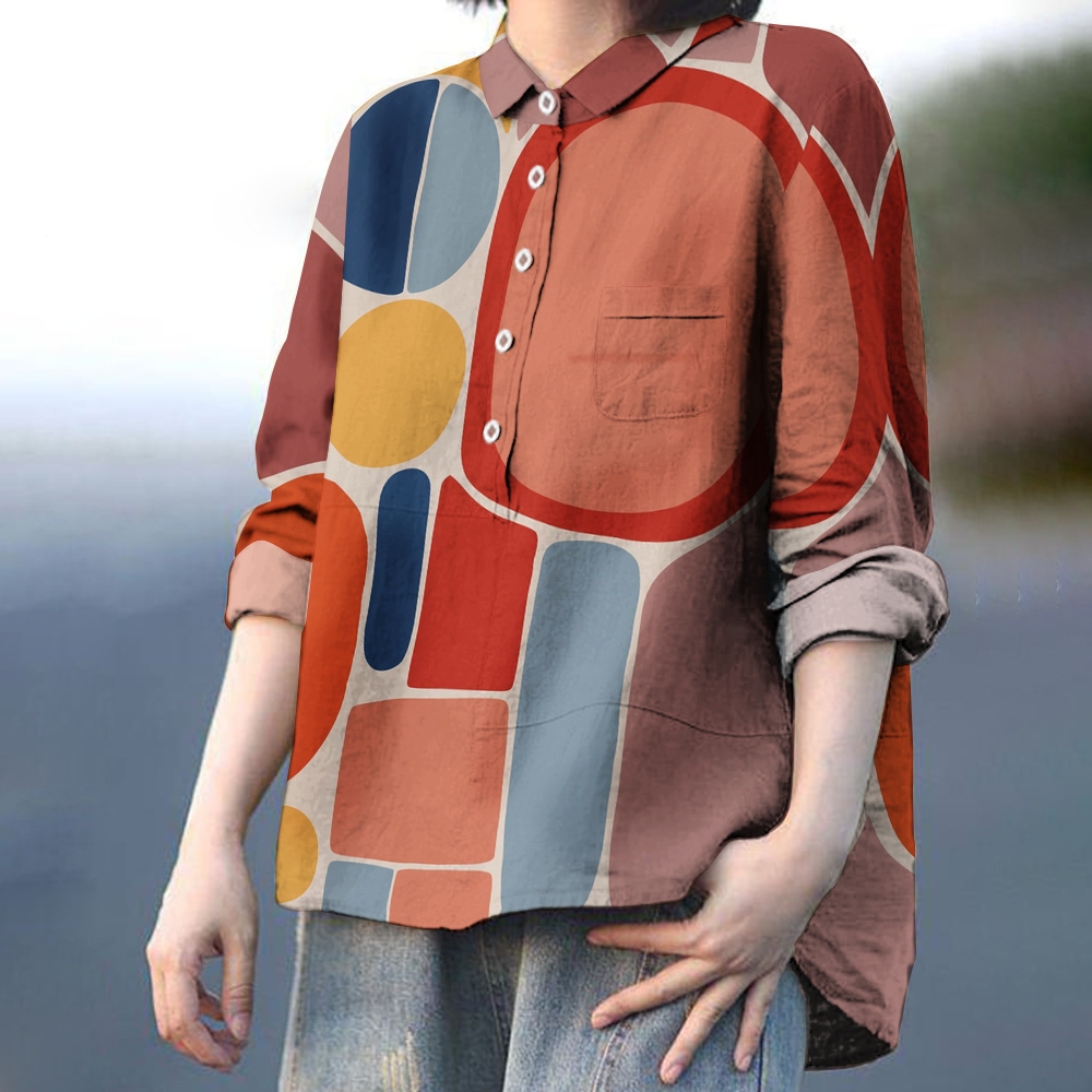 Women's  Colorblock Art Printed Casual Shirt