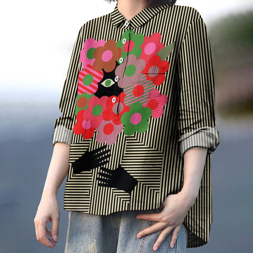 Women's Striped Flower Printed Casual Shirt