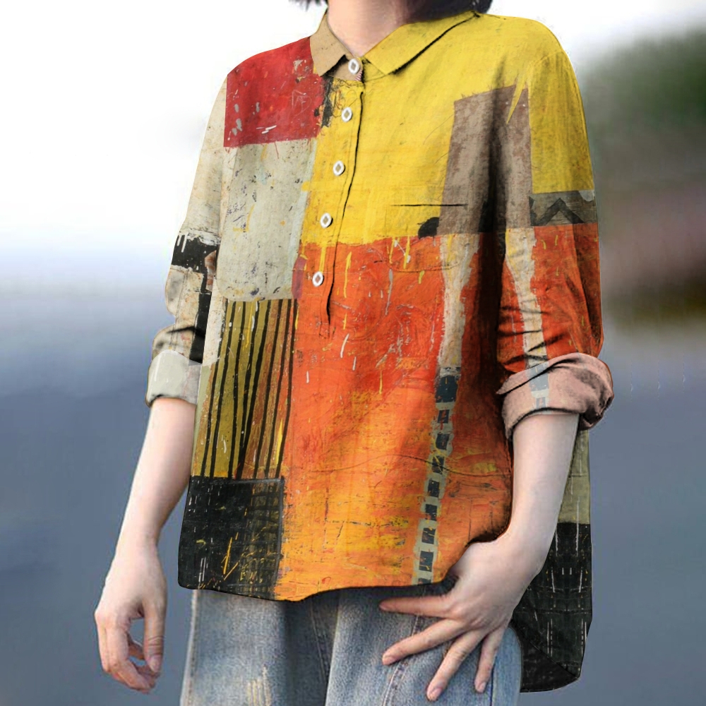 Women's Colorblock Art Printed Casual Shirt