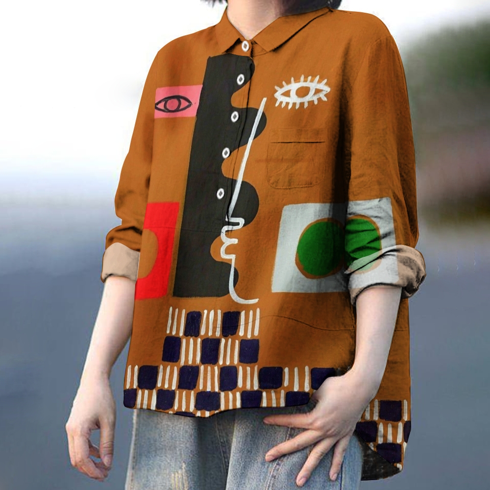 Women's Artistic Face Printed Casual Shirt