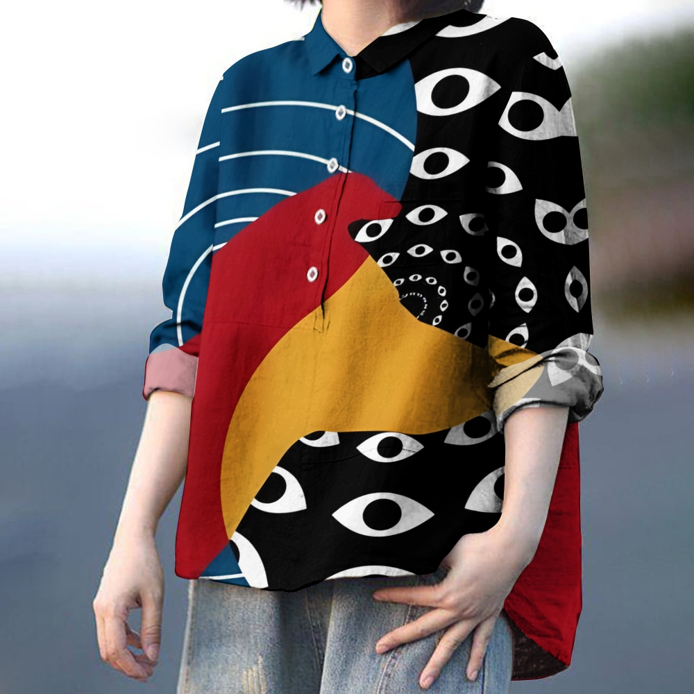 Women's Abstract Art Eyes Printed Casual Shirt