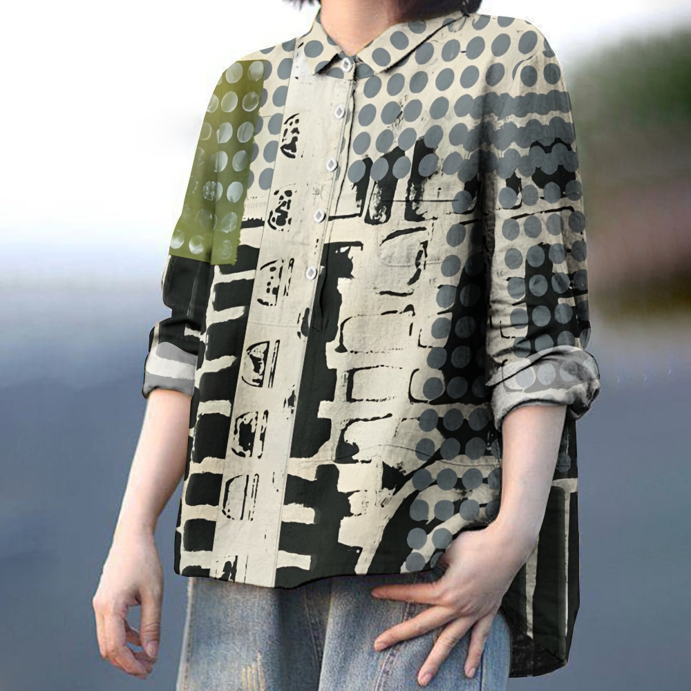 Women's Olive Geometry Printed Casual Shirt