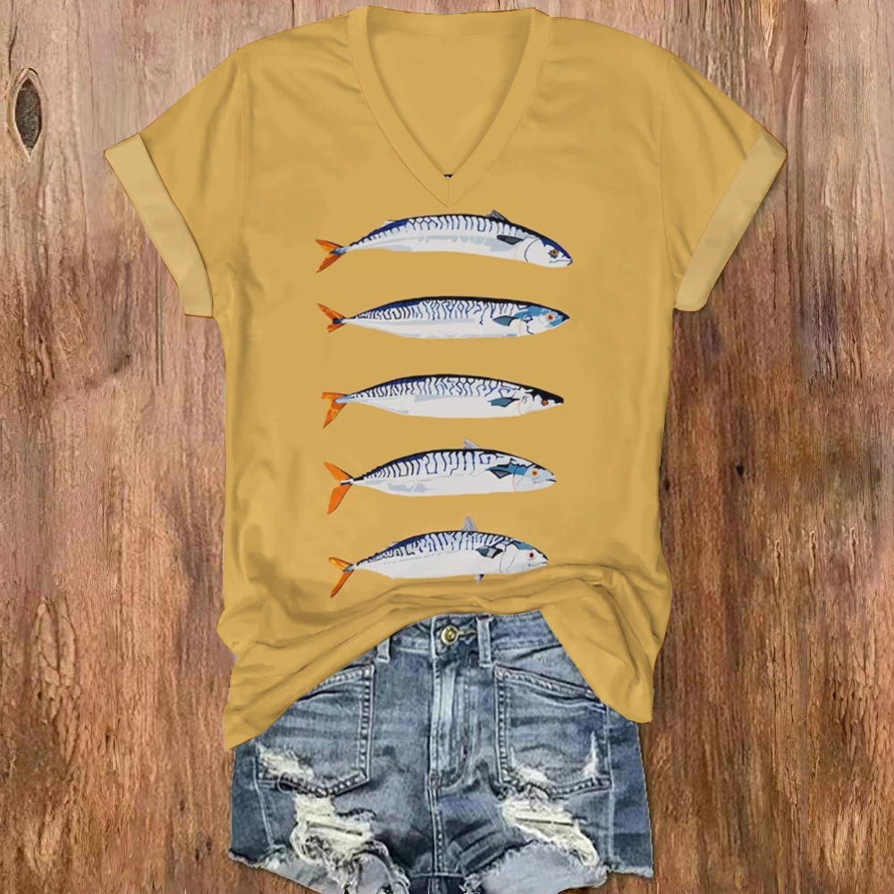 Women's Sardine Print Casual   Shirt