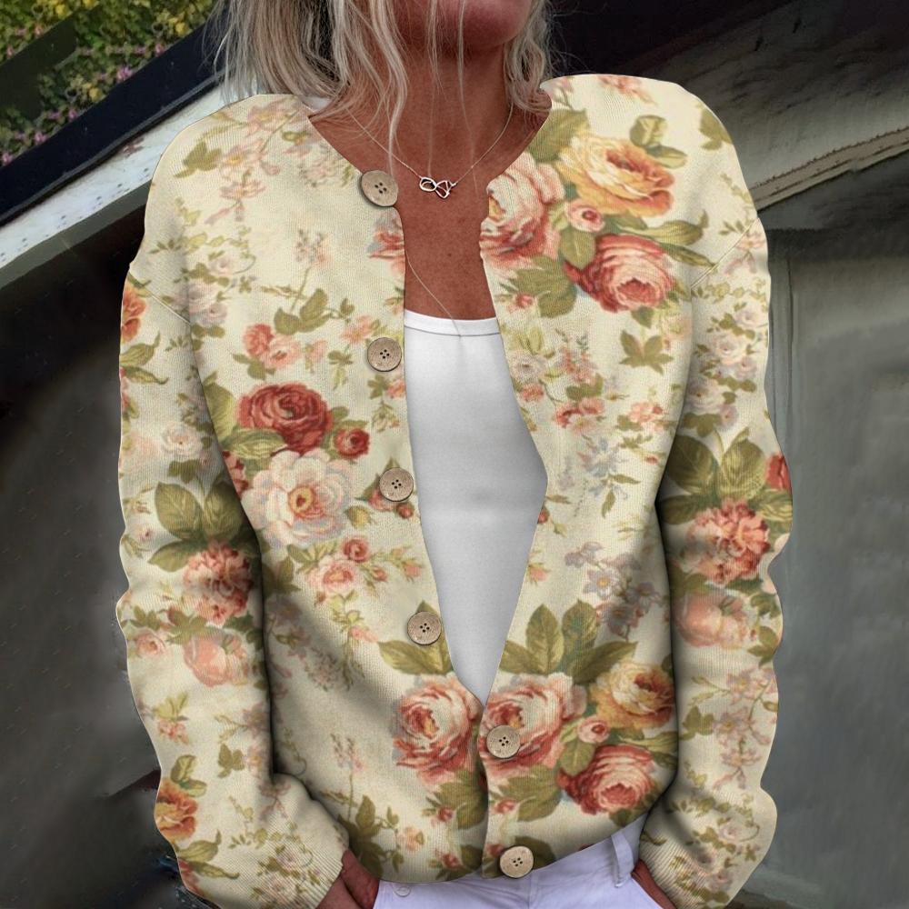 Women's Flower Printed Casual Cardigan Sweater