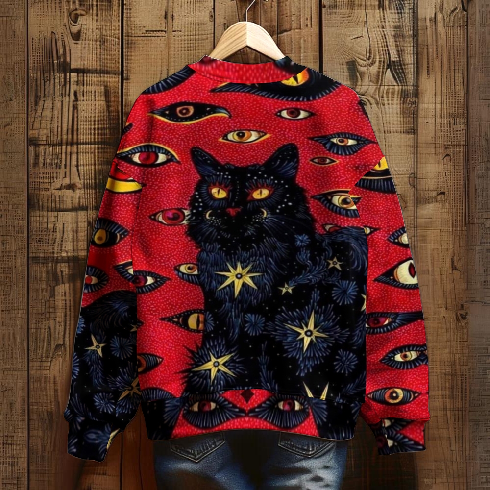 Unisex Cat And Eyes Printed Casual Sweatshirt