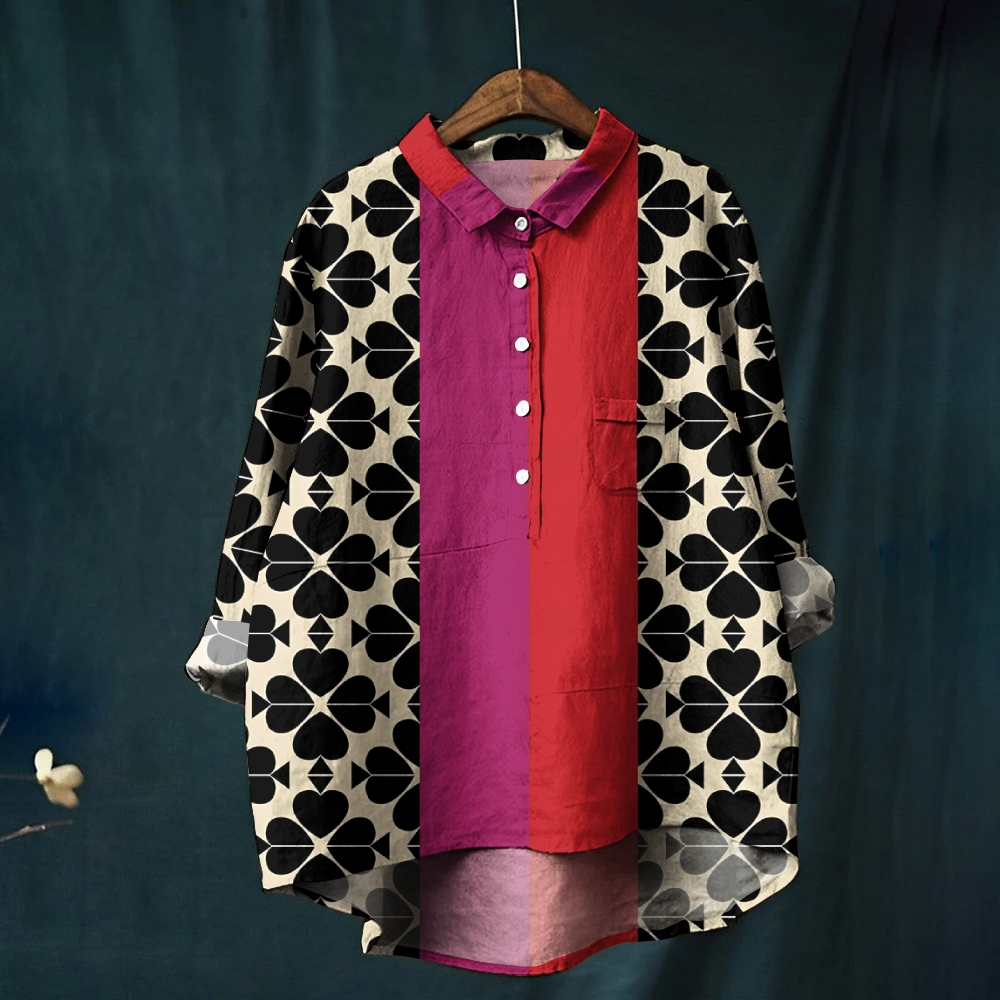 Women's Poker Colorblock Abstract Casual  Printed Shirt