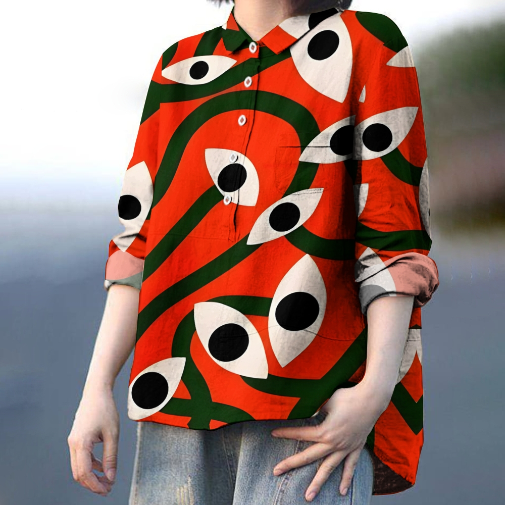 Women's Abstract Art Eyes Printed Casual Shirt