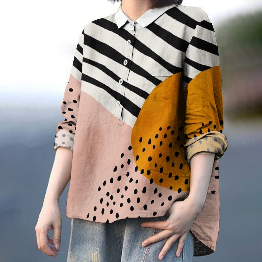 Women's Colorblock Stripe Printed Casual Shirt