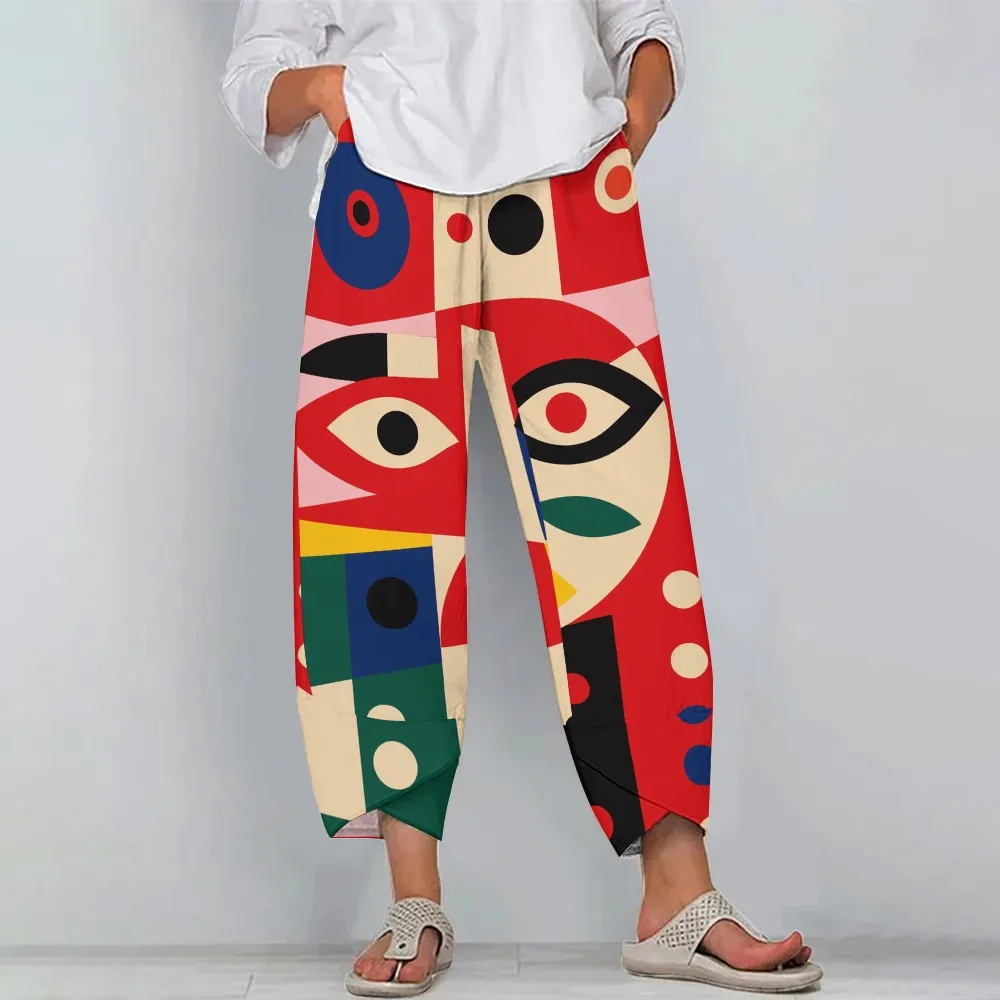 Women's Casual Abstract Art Eyes Printed Jumpsuit