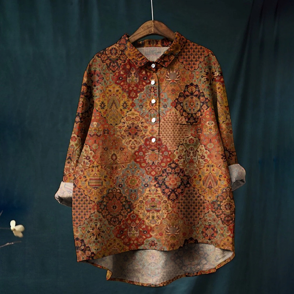 Women's Vintage Colorblock Printed Casual Shirt