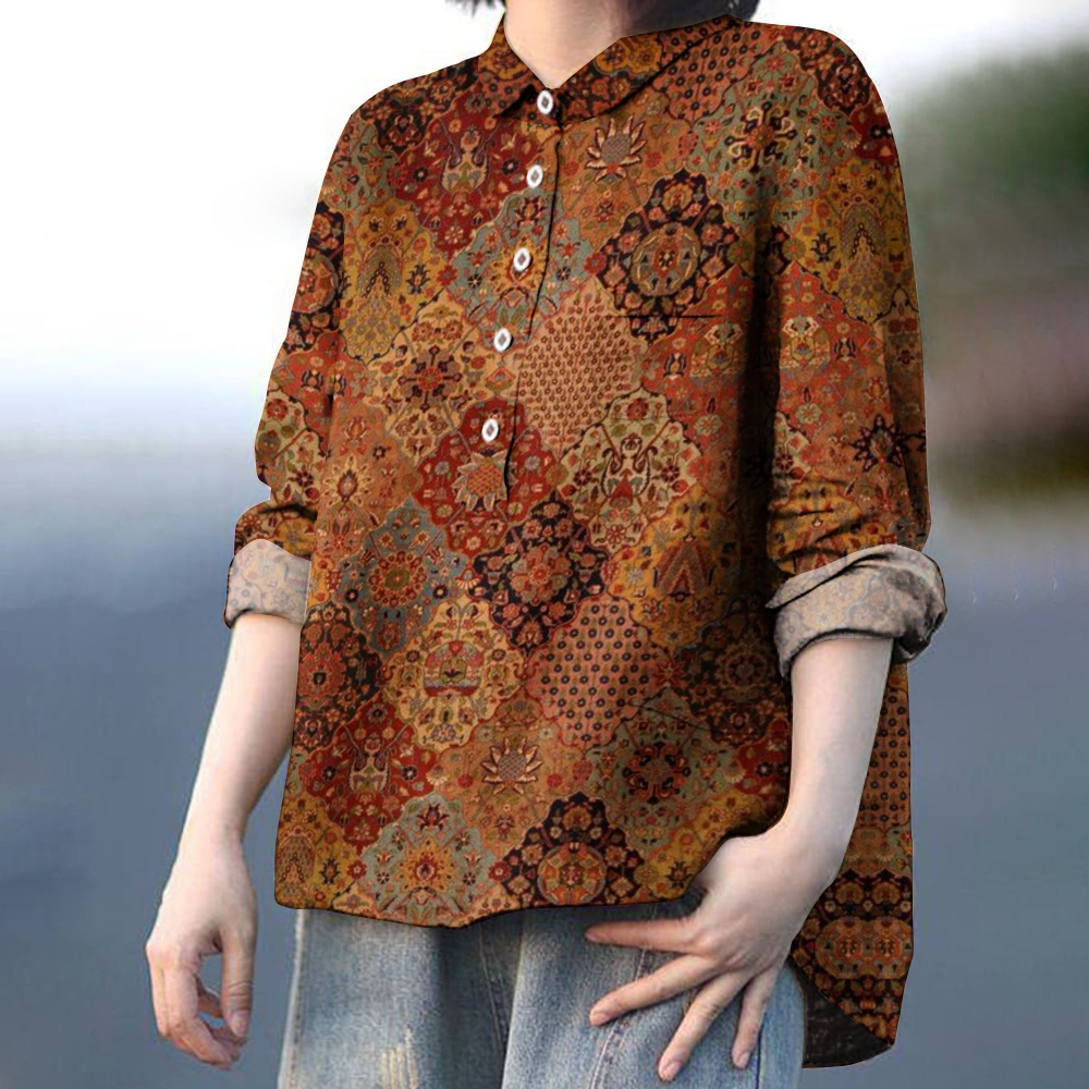 Women's Vintage Colorblock Printed Casual Shirt