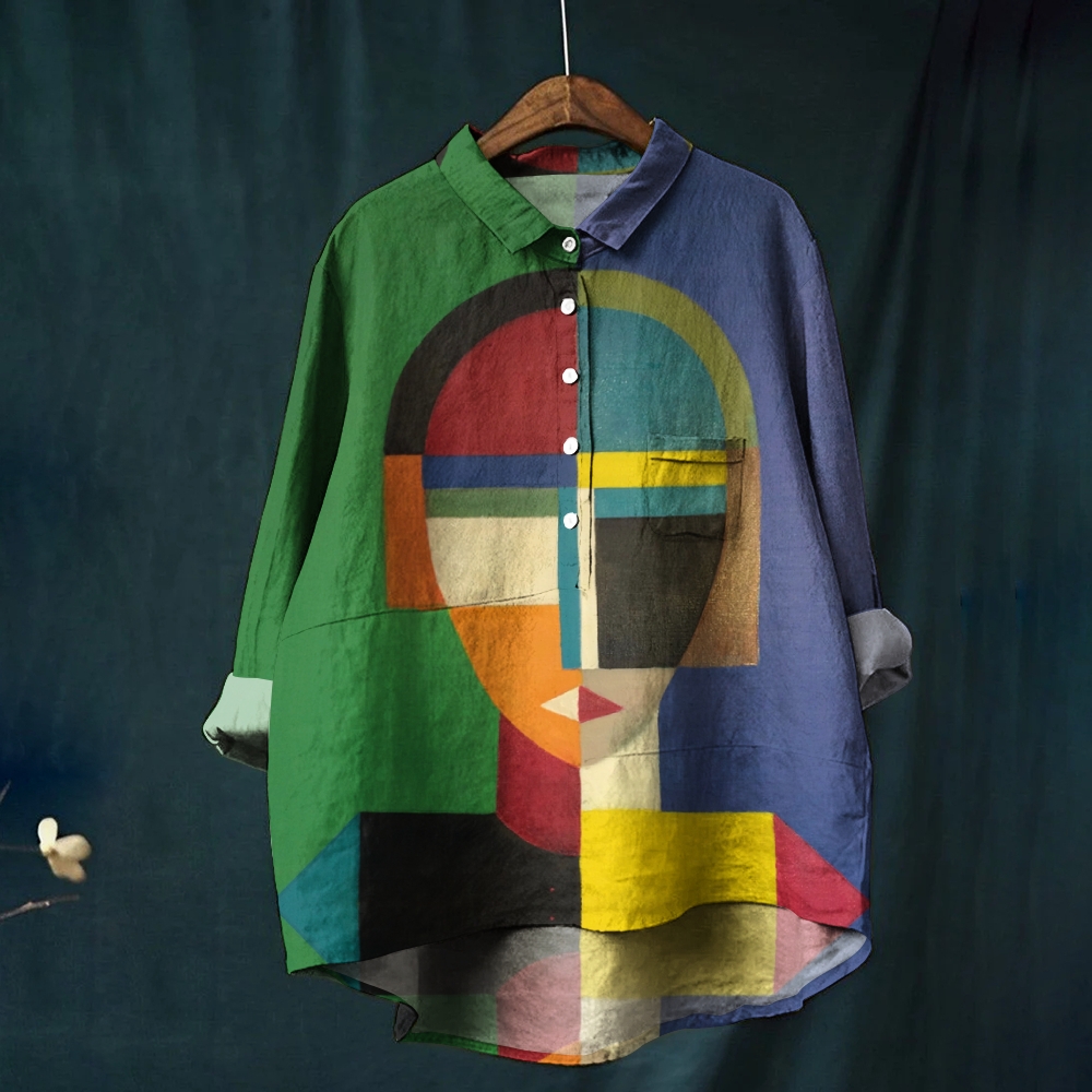 Women's Abstract Colorblock Art Printed Casual Shirt