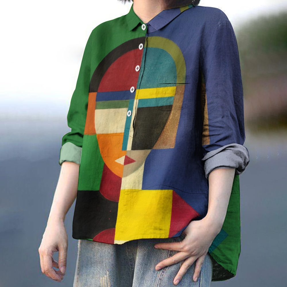 Women's Abstract Colorblock Art Printed Casual Shirt