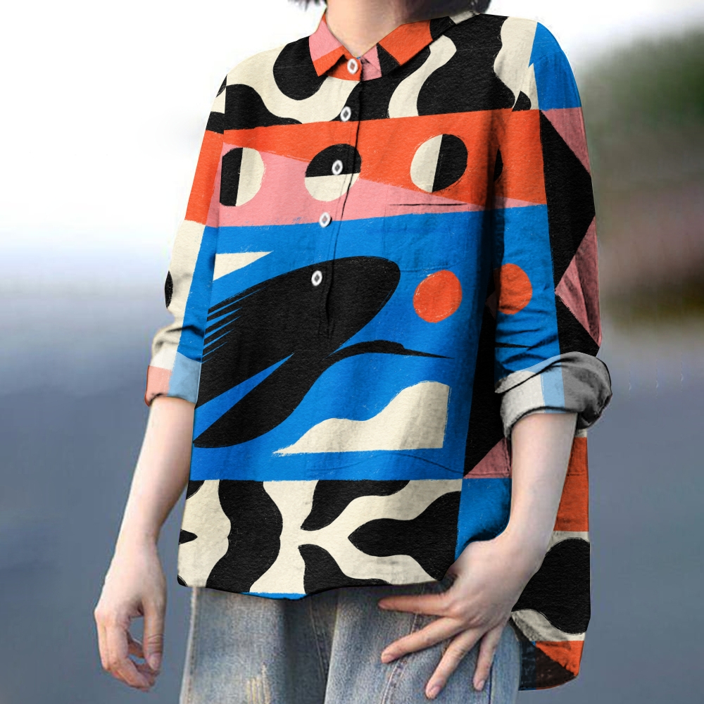 Women's Colorblock Printed Casual Shirt