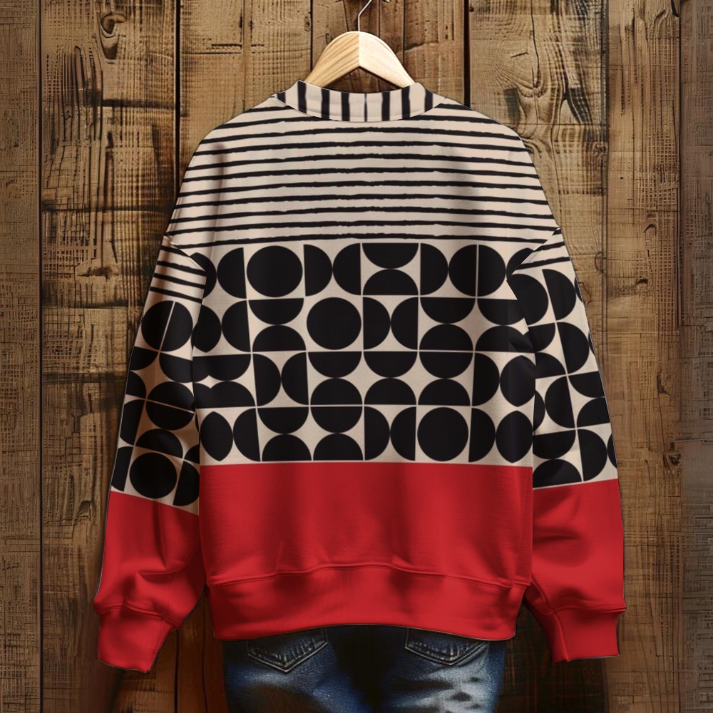 Unisex Geometric Stripes Semicircle Red Print Sweatshirt