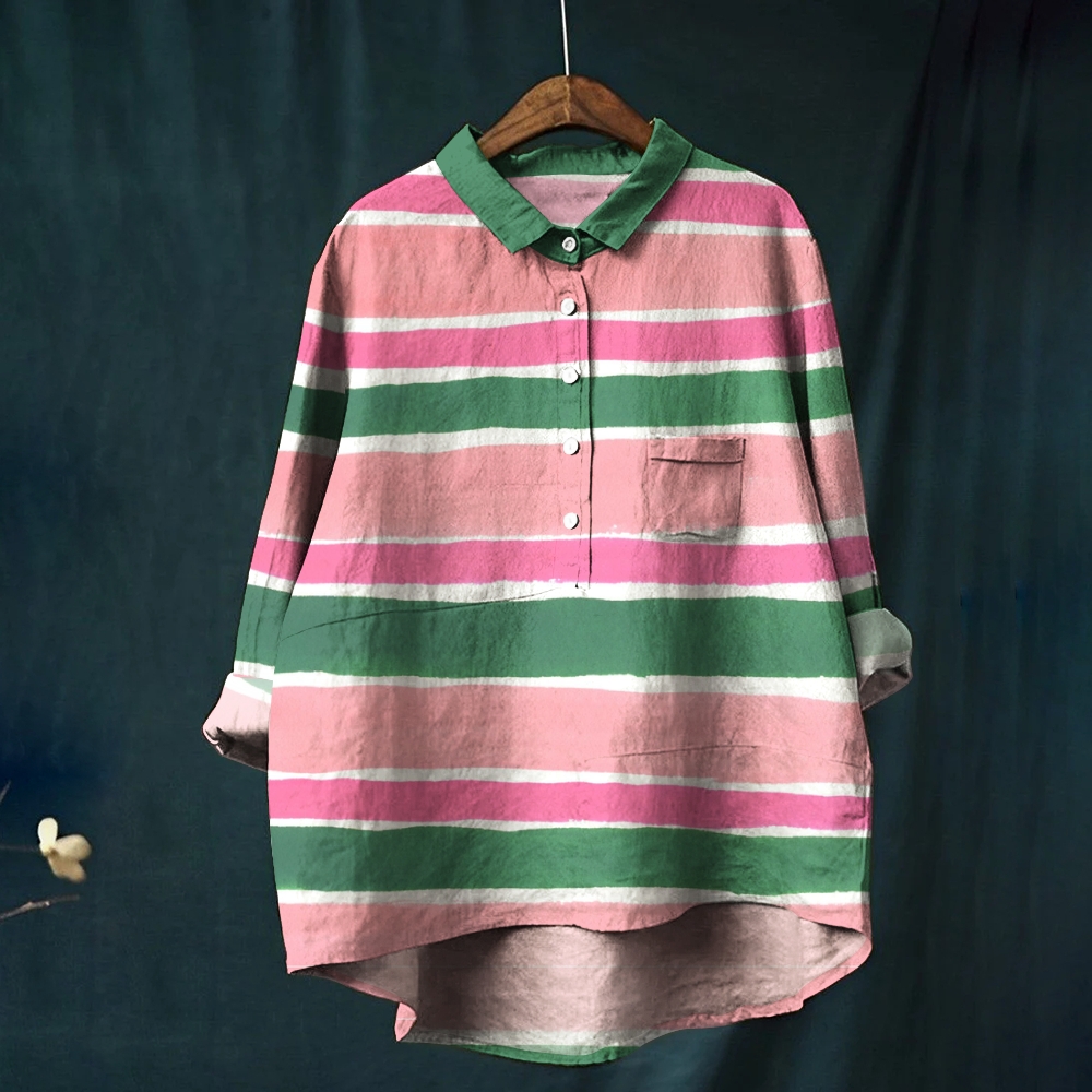 Women's Colorblock Stripe Printed Casual Shirt
