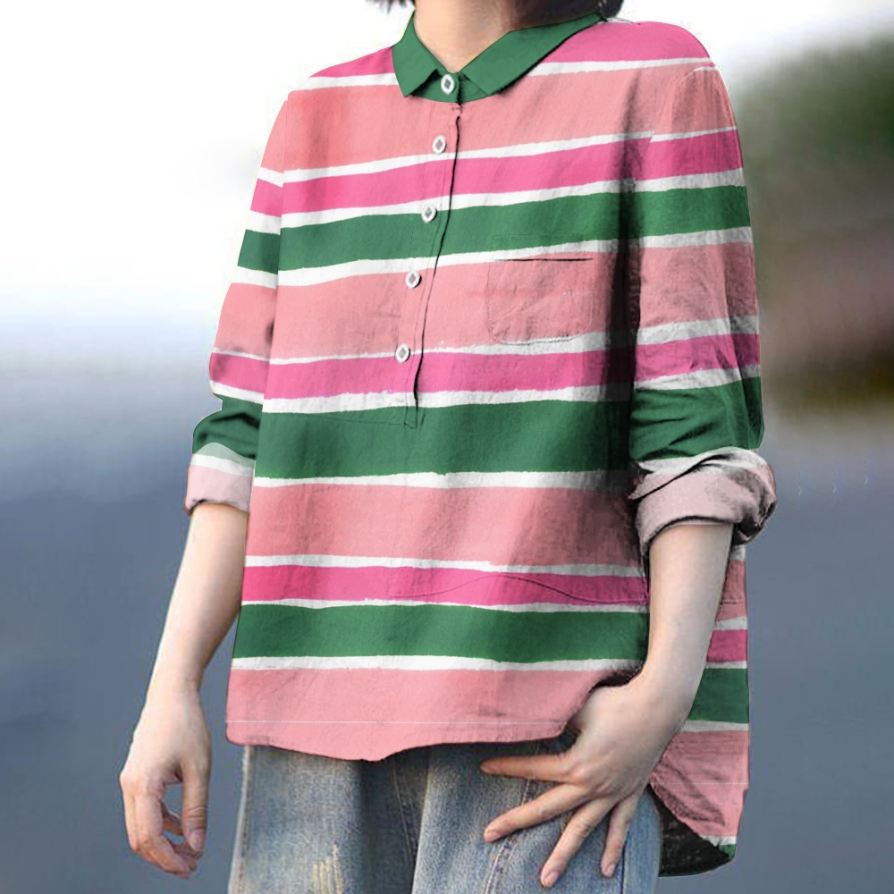 Women's Colorblock Stripe Printed Casual Shirt