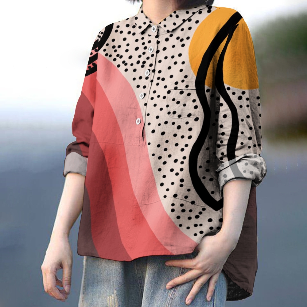 Women's Colorblock Art Printed Casual Shirt