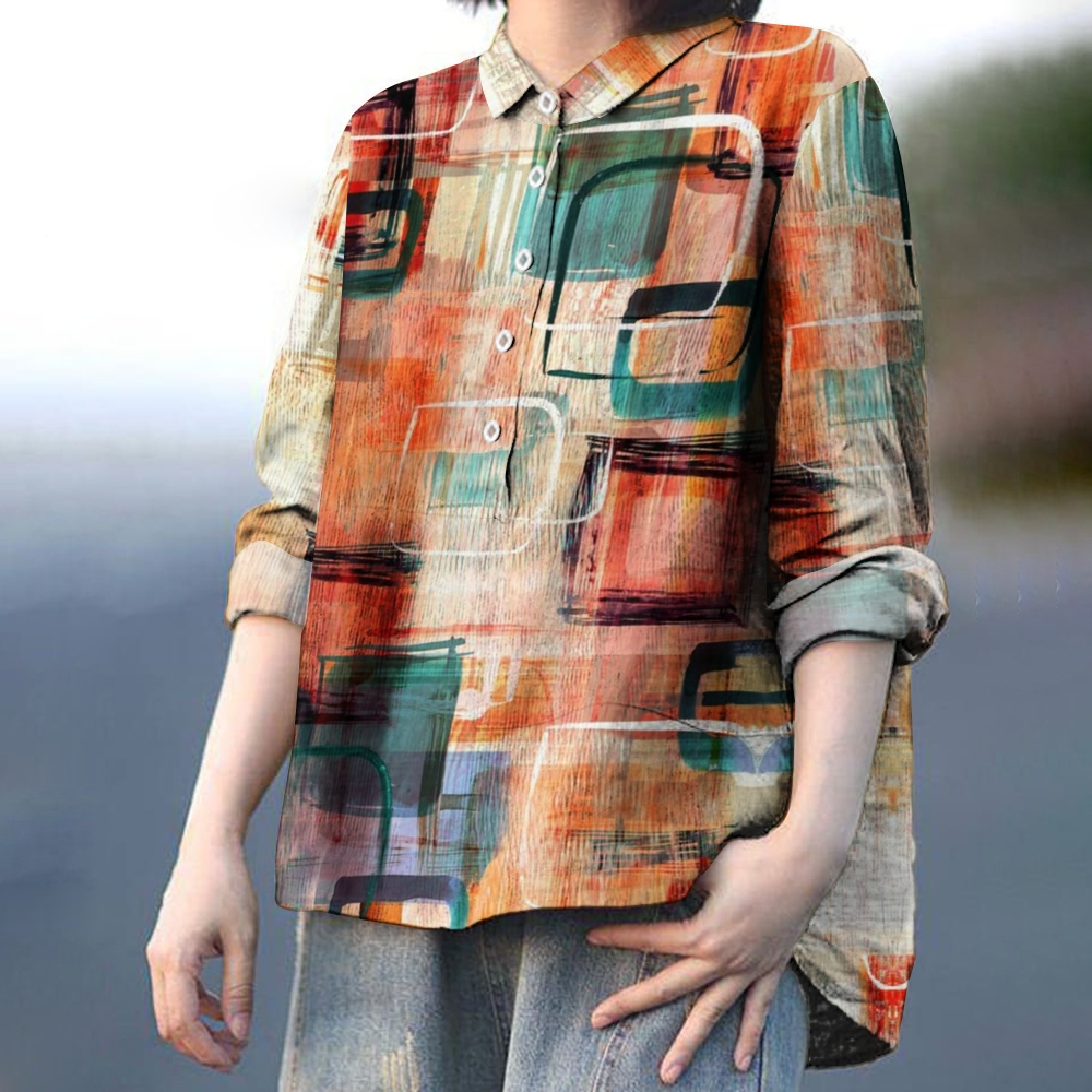 Women's Colorblock Art Printed Casual Shirt