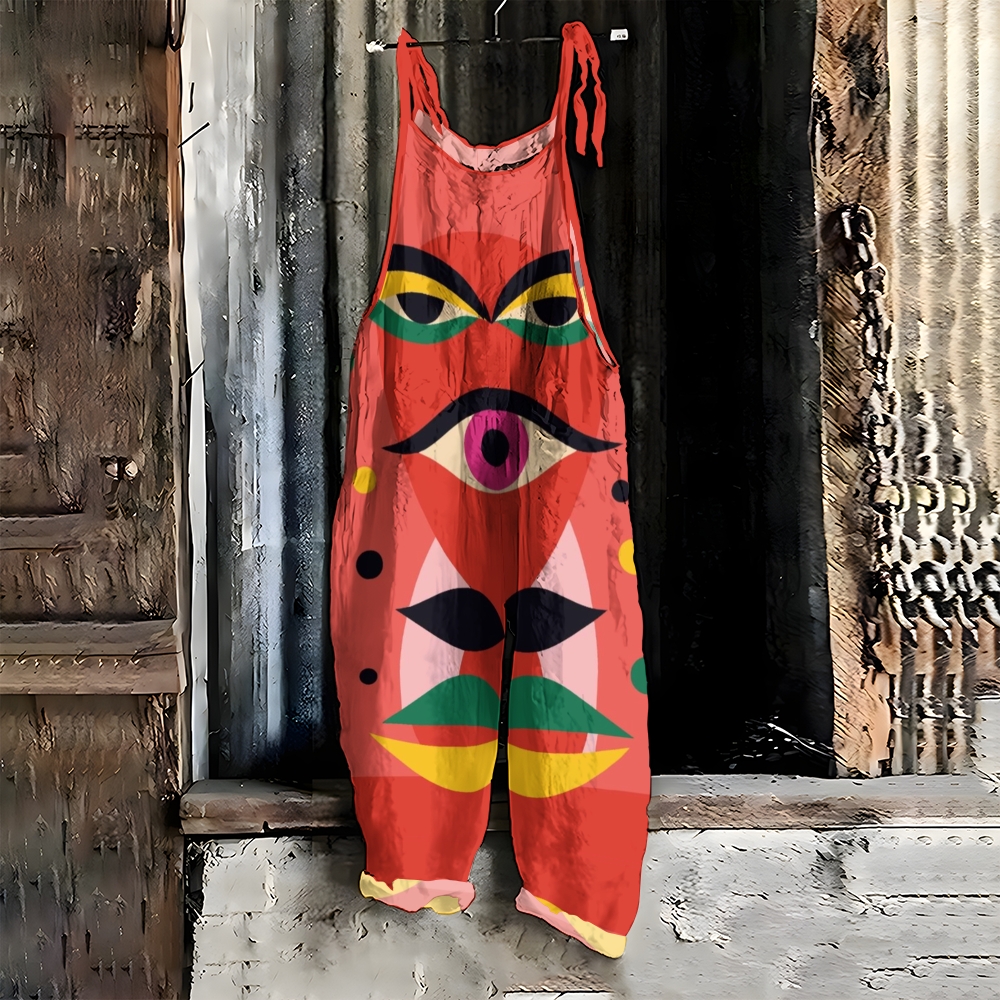 Women's Casual Abstract Art Eyes Printed Jumpsuit