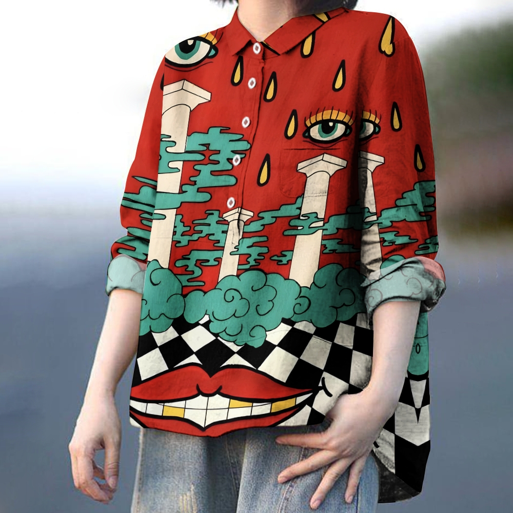 Women's Abstract Art Eyes Printed Casual Shirt