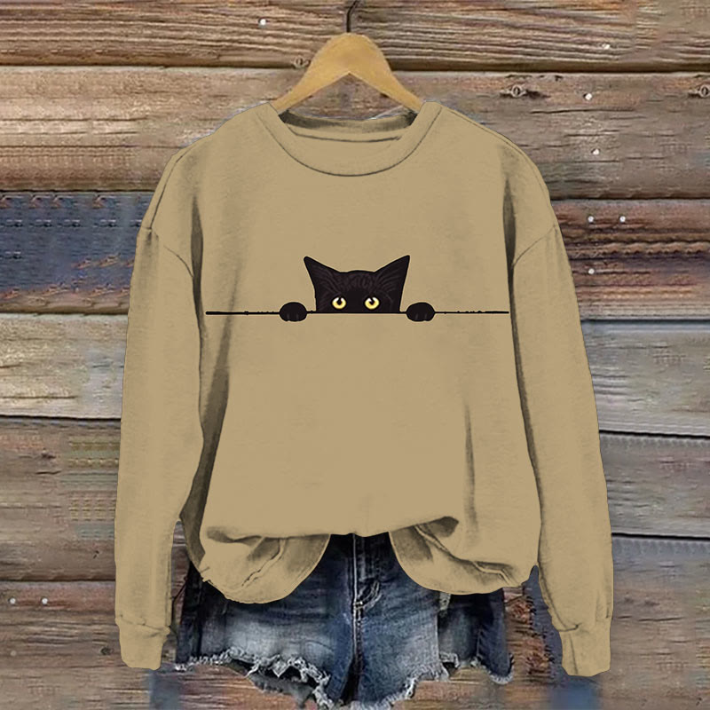 Women's Casual Black Cat Print Causal Sweatshirt