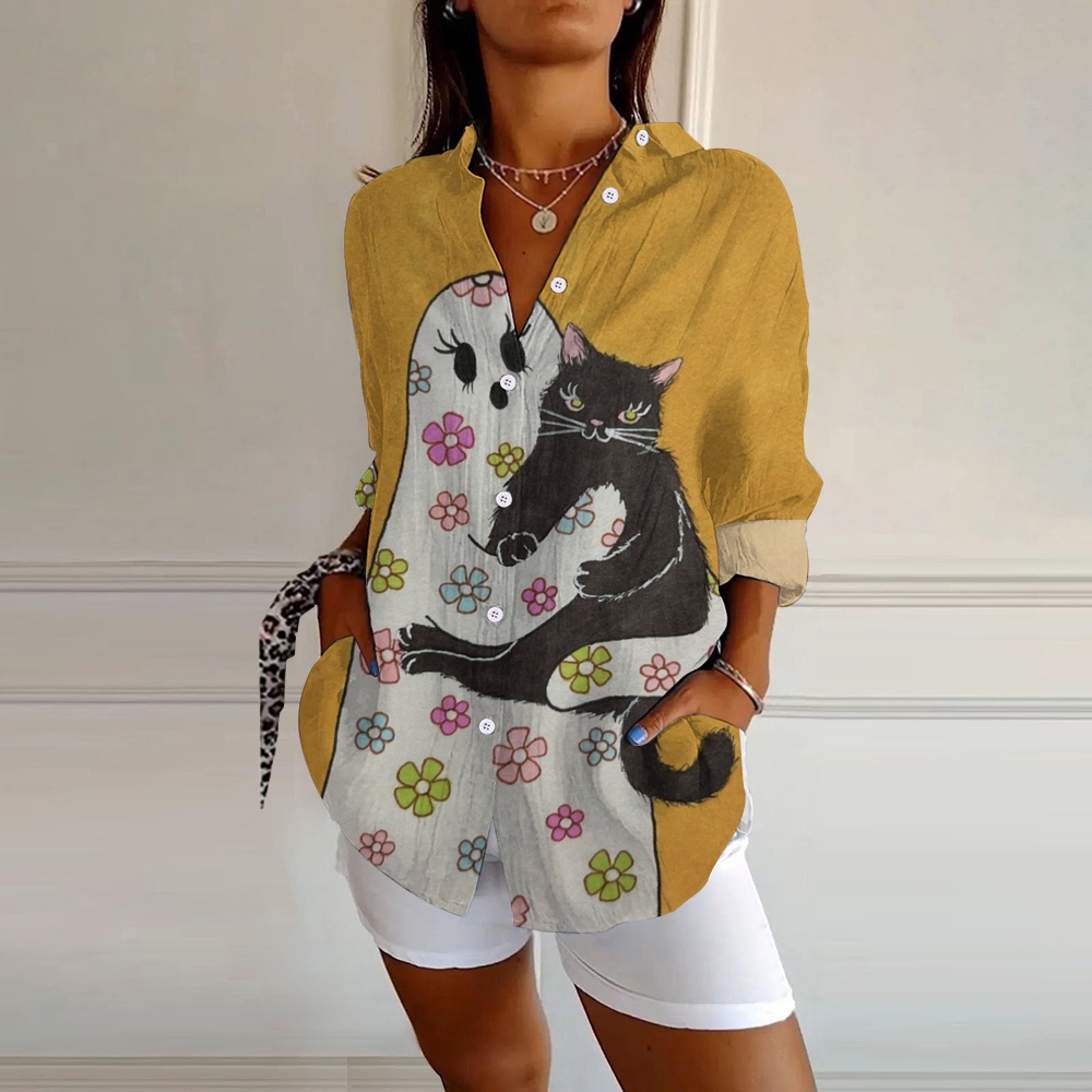 Printed Lapel Button-Down Shirt 2410002796